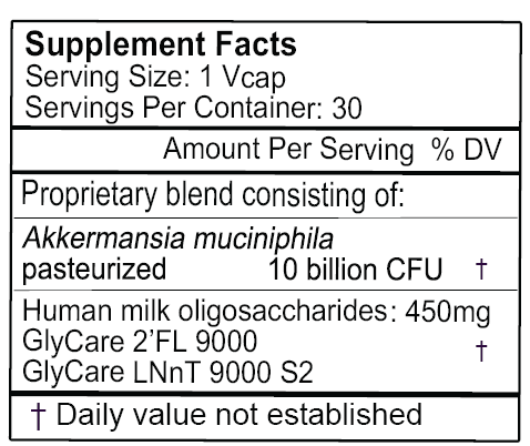 akkermansia plus hmo supplement facts