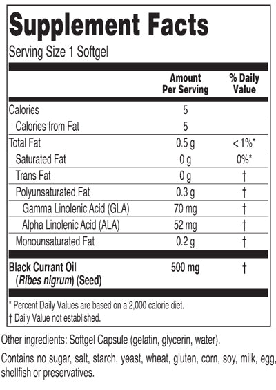 Gluten Free Remedies Black Currant Seed Oil supplement facts