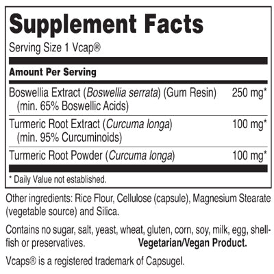 Gluten Free Remedies Boswellia Curcumin supplement facts