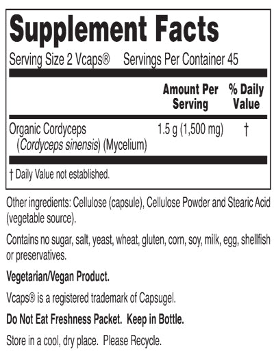 Gluten Free Remedies Cordyceps Sinensis supplement bottle