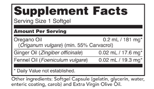Gluten Free Remedies Oregano Oil supplement  facts