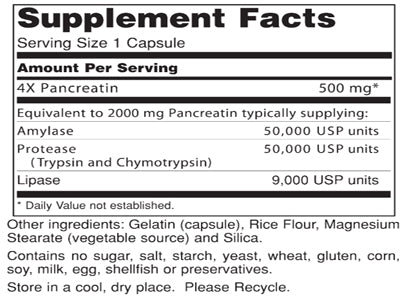 Gluten Free Remedies Pancreatic Enzymes supplement  facts