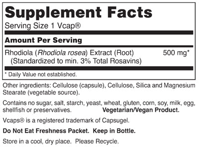 Gluten Free Remedies Rhodiola supplement facts