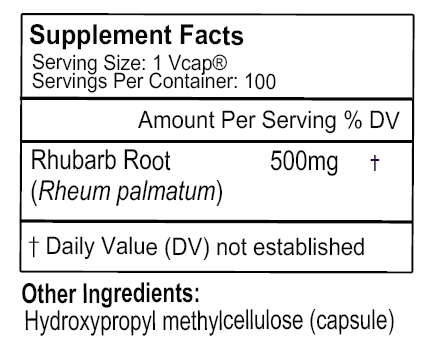 Gluten Free Remedies Rhubarb Root supplement facts